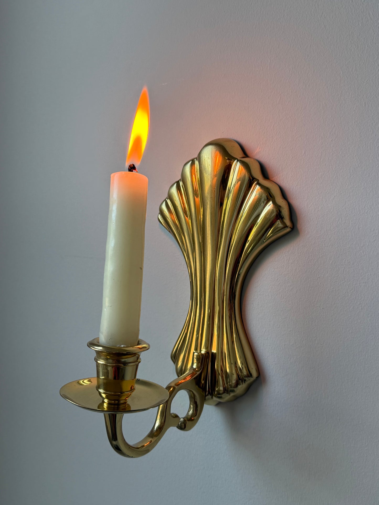 Brass Shell-Back Wall Candle Sconce