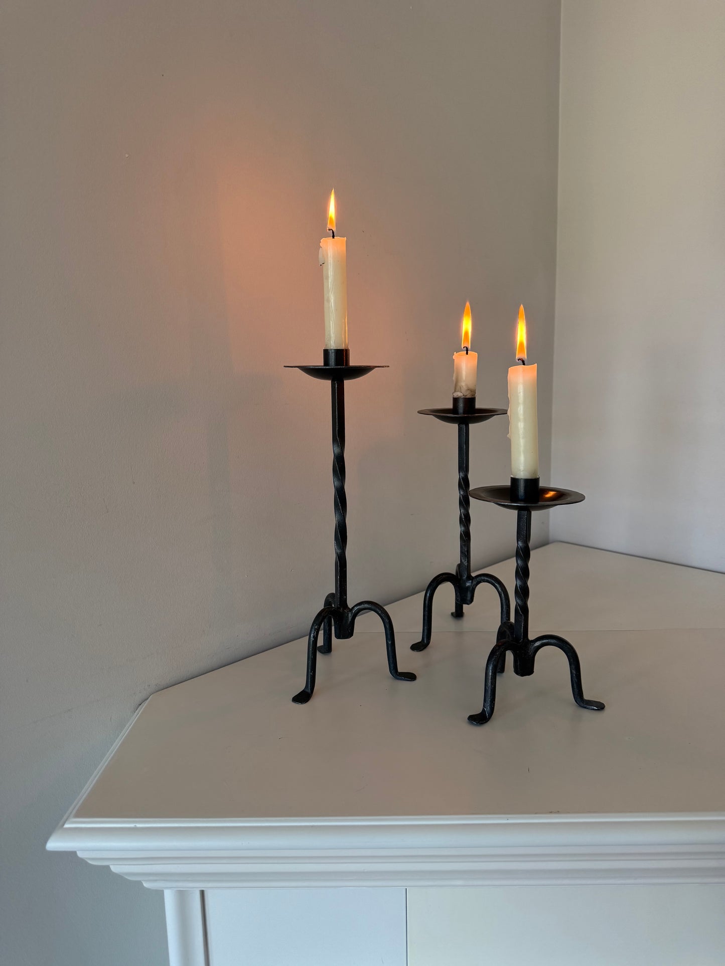 Set of 3 Wrought Iron Candlestick Holders
