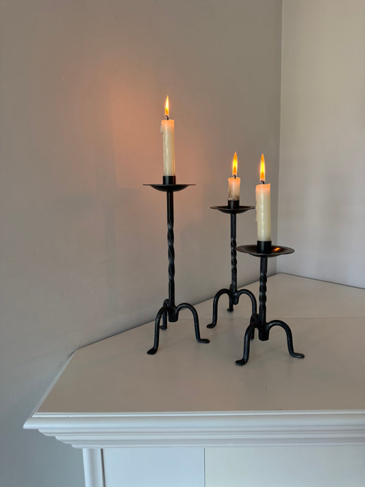 Set of 3 Wrought Iron Candlestick Holders