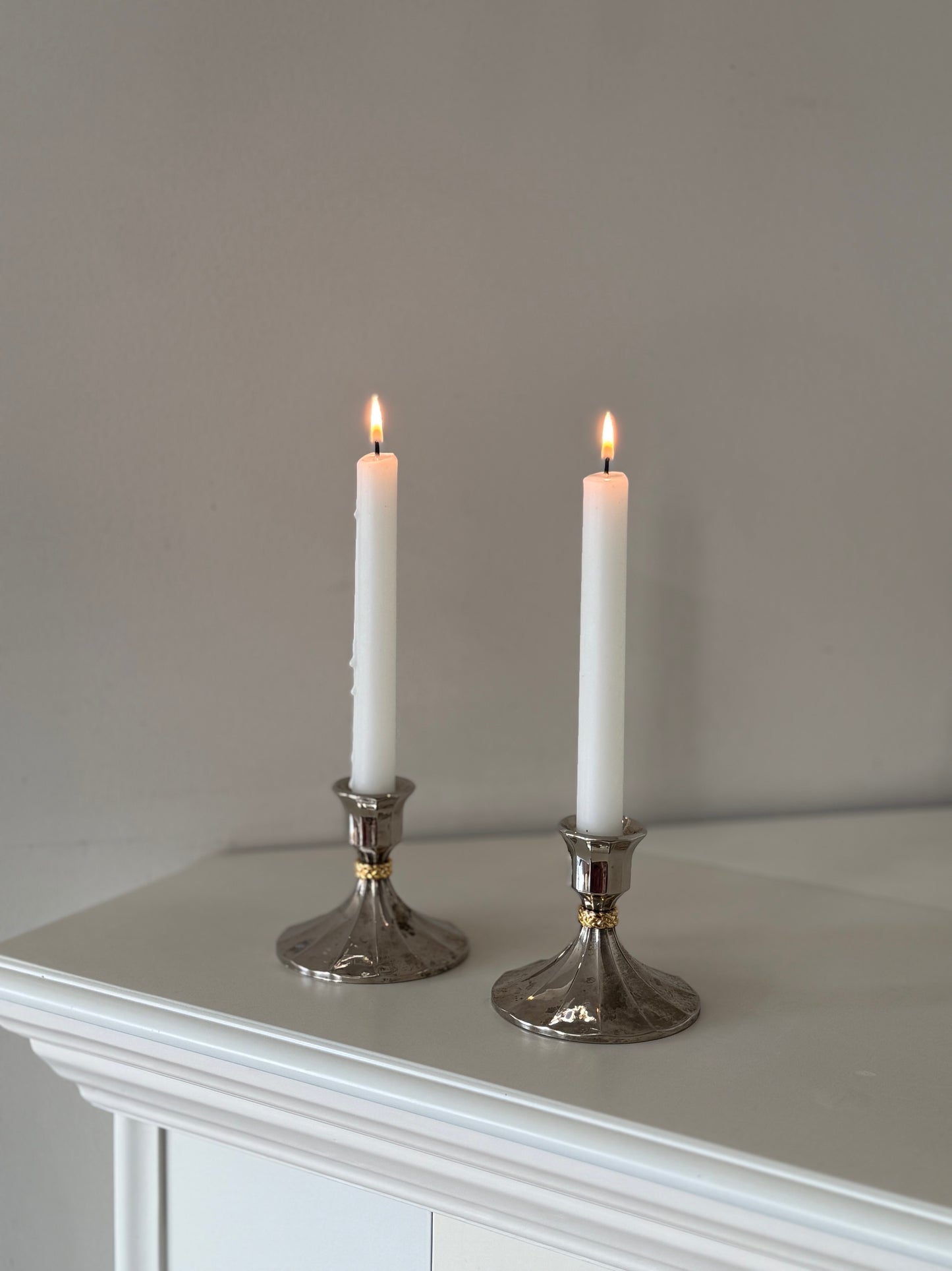 Vintage Silver & Gold Tone Candlestick Holders — Set of 2