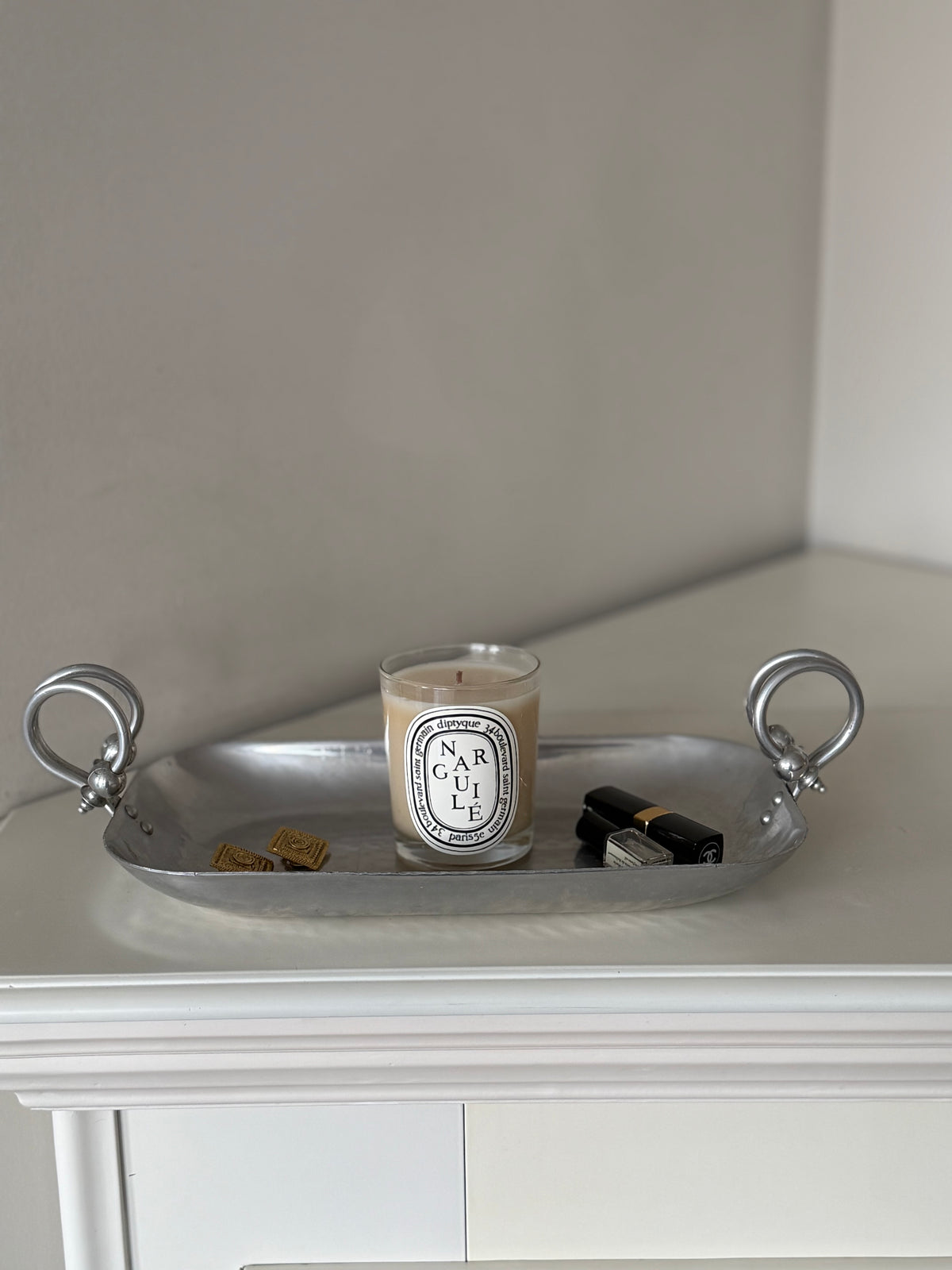Vintage Buenilum Hand-Wrought Aluminum Tray with Sculptural Handles