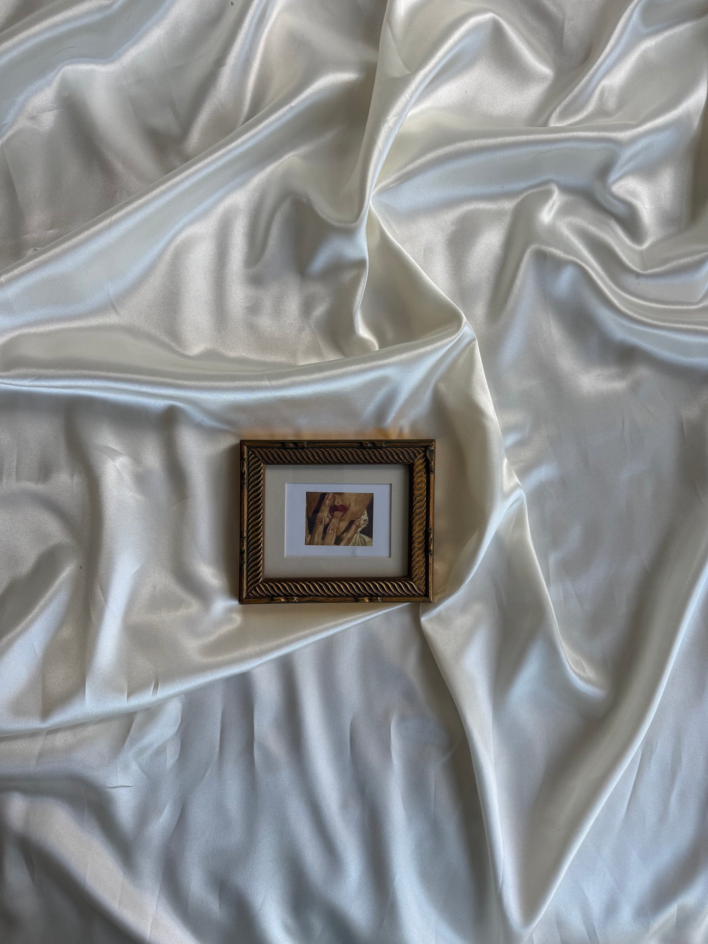 Vintage Gold-Tone Wooden Frame with Miniature Art Print