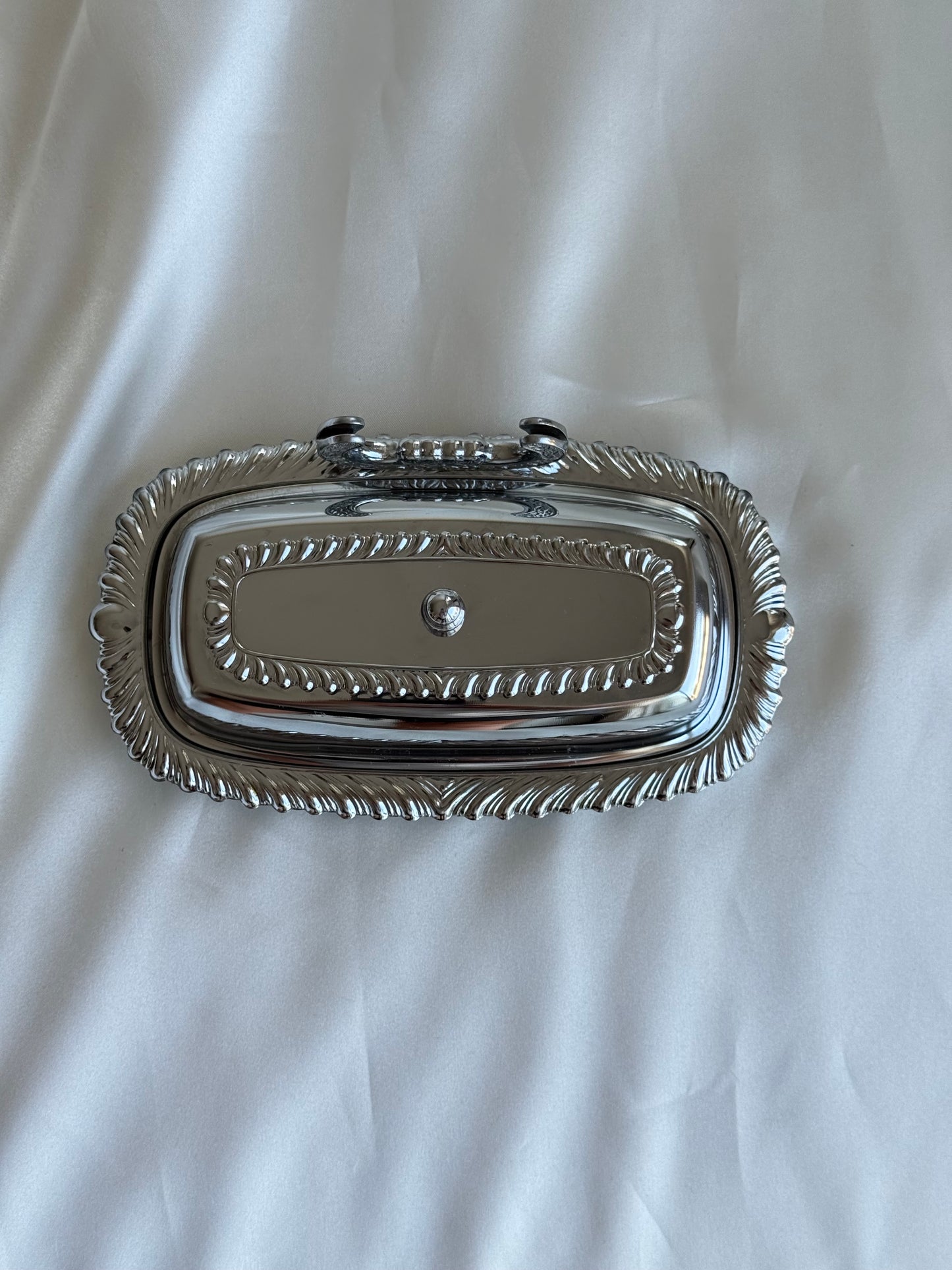 Vintage Irvinware Chrome-Plated Covered Butter Dish with Original Glass Insert