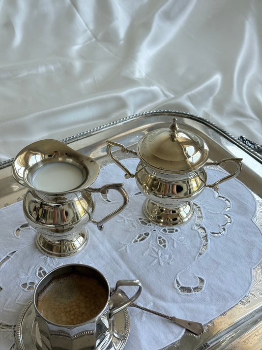 Silver-Plated on Brass Creamer & Covered Sugar Bowl