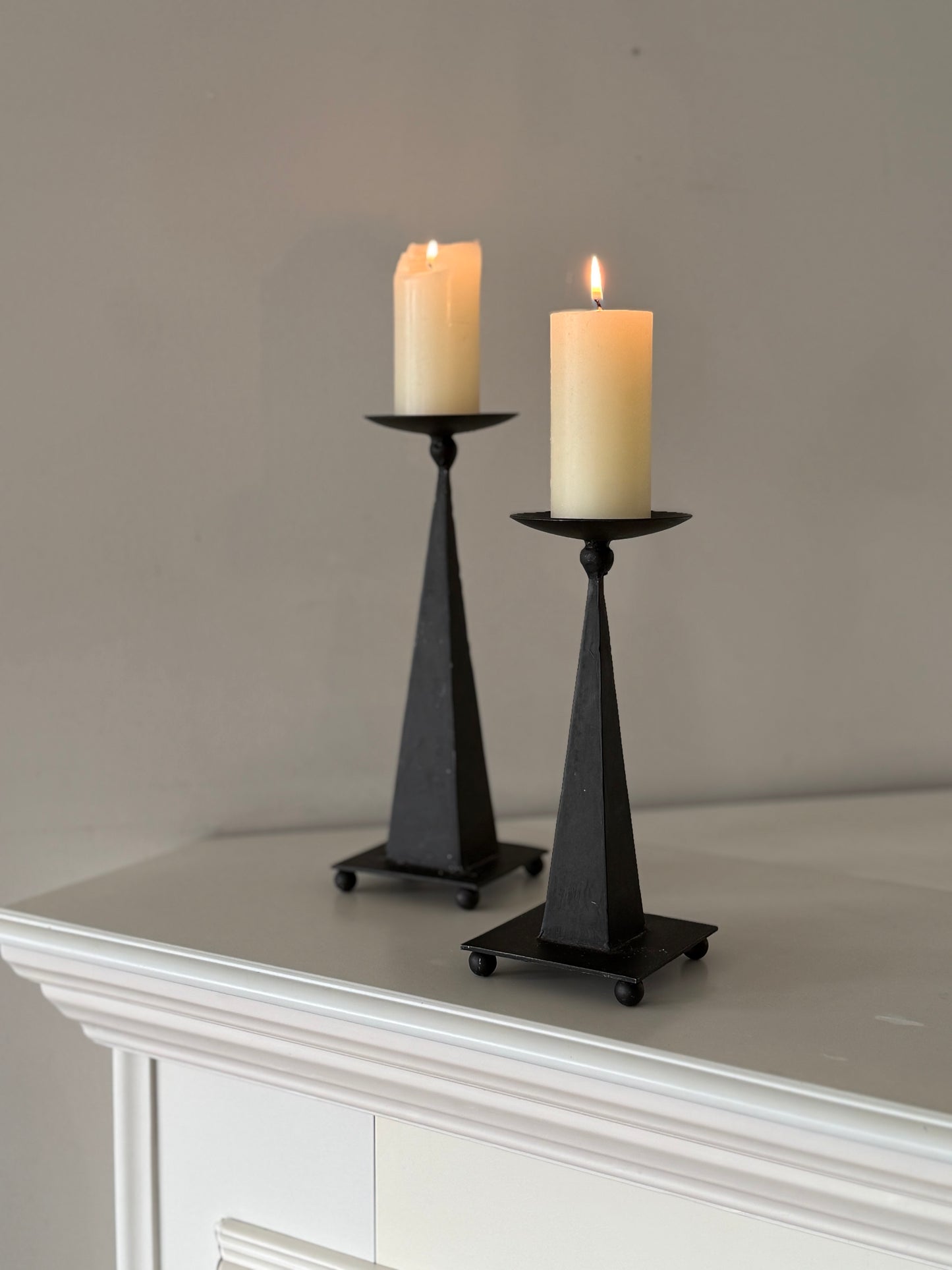 Vintage Black Metal Pillar Candle Holders – Pair