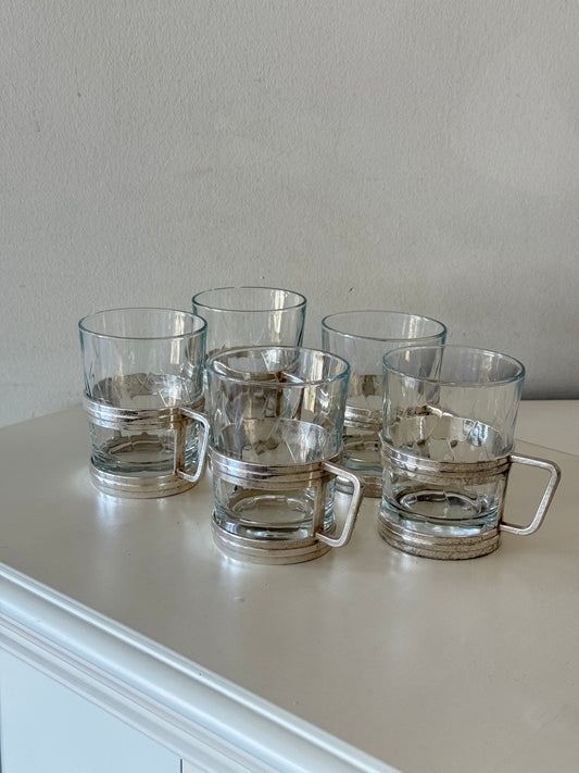 Set of 5 Vintage Italian Silver-Plated Glass Mugs