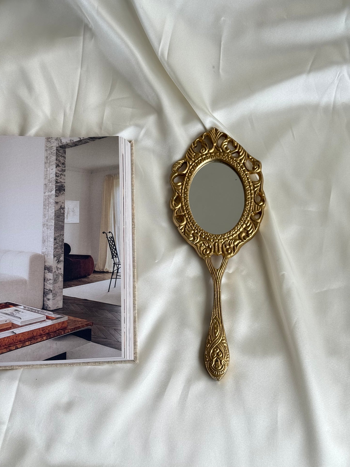 Vintage Ornate Gold-Toned Hand Mirror
