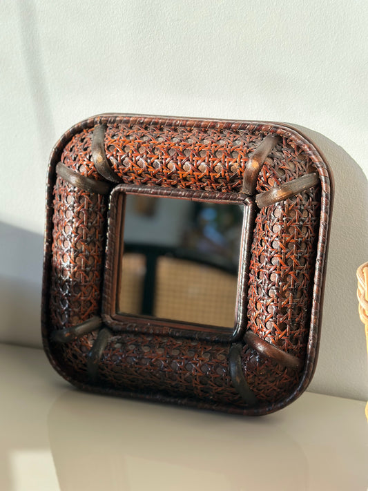 Square rattan mirror