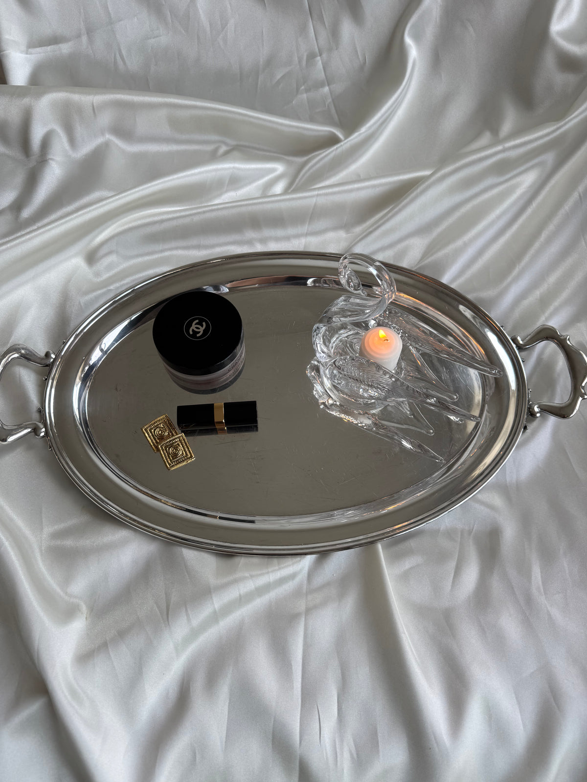 Vintage Clear Art Glass Swan Trinket Dish