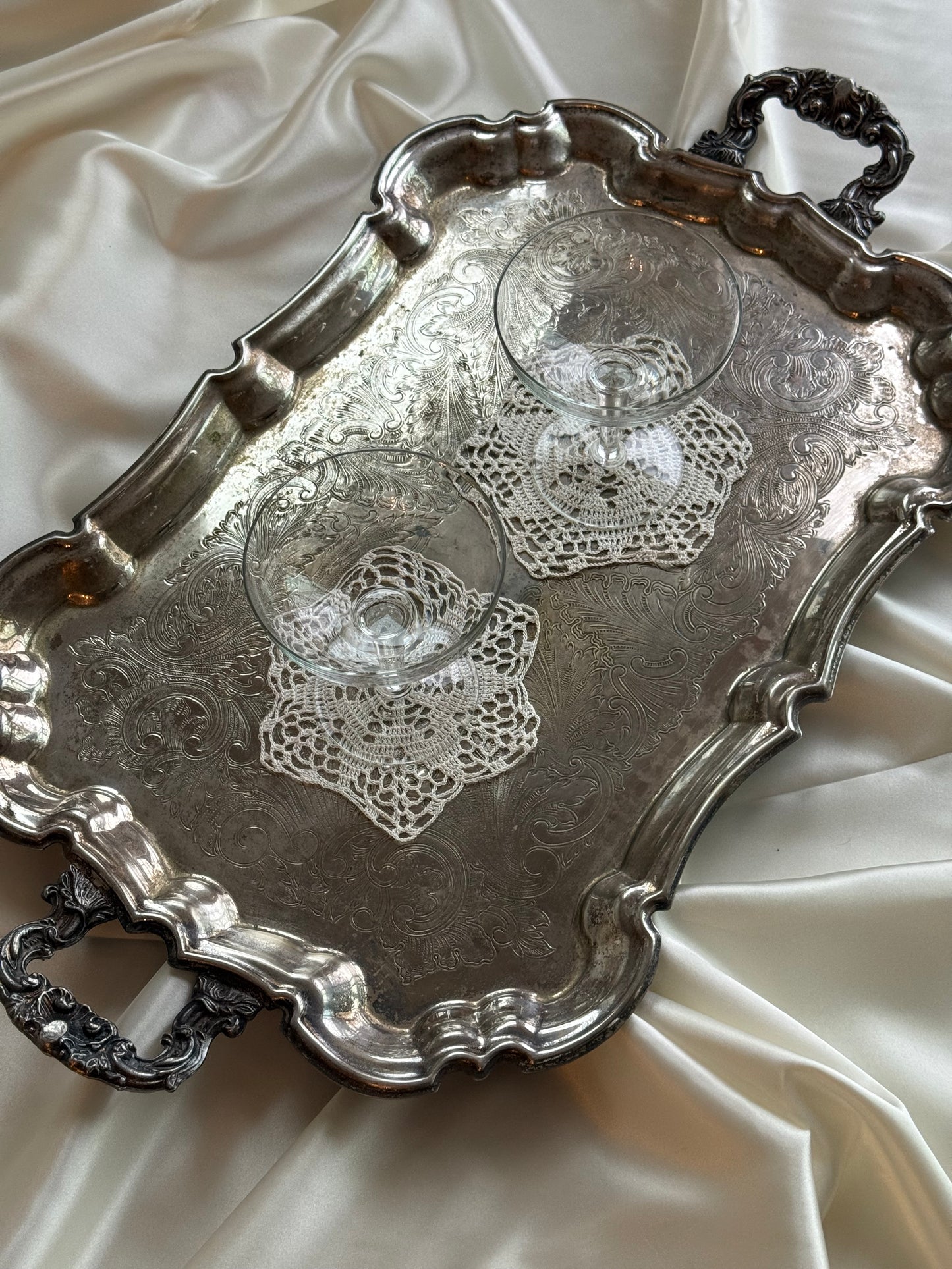 Vintage Ornate Silver-Plated Footed Tray