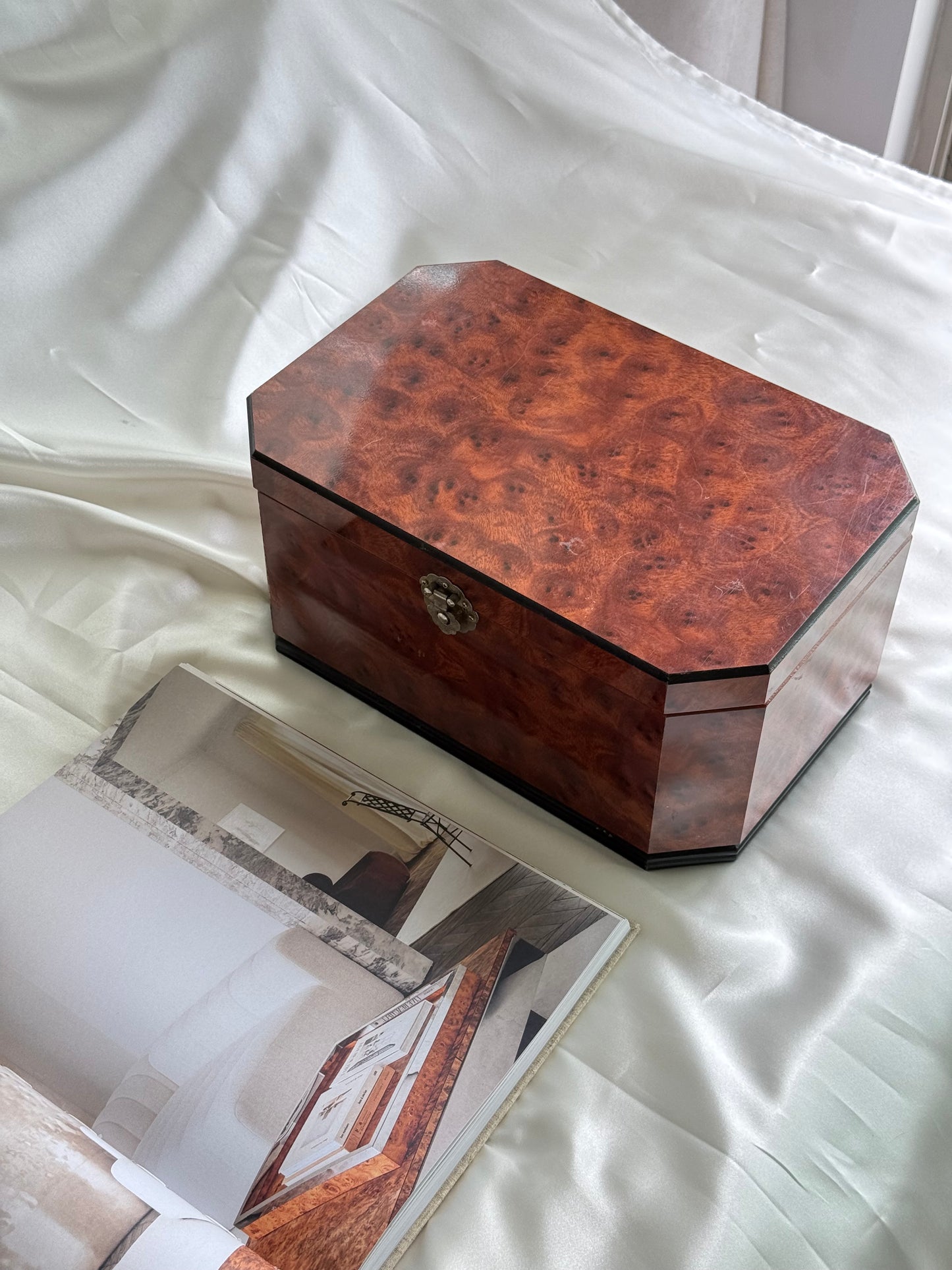 Octagonal Faux Burl Wood Jewelry Box