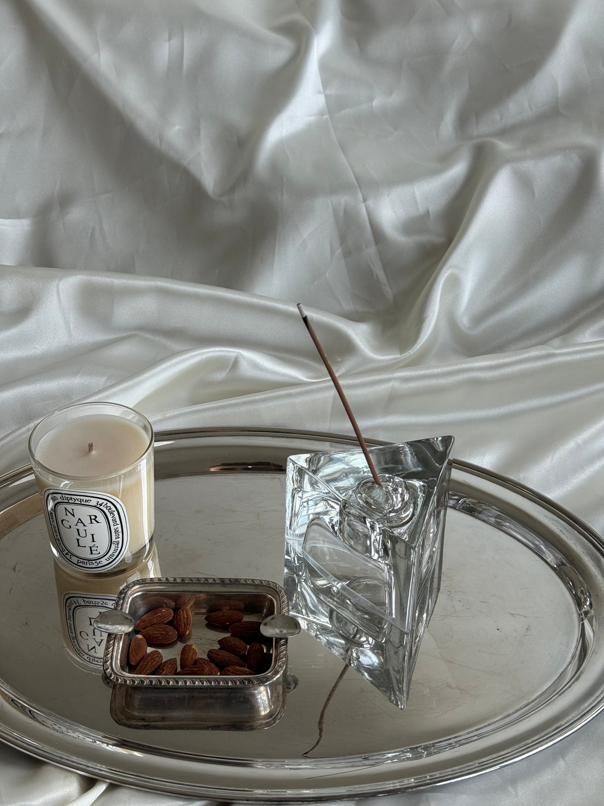 Vintage Sculptural Clear Glass Incense Holder – Geometric Design