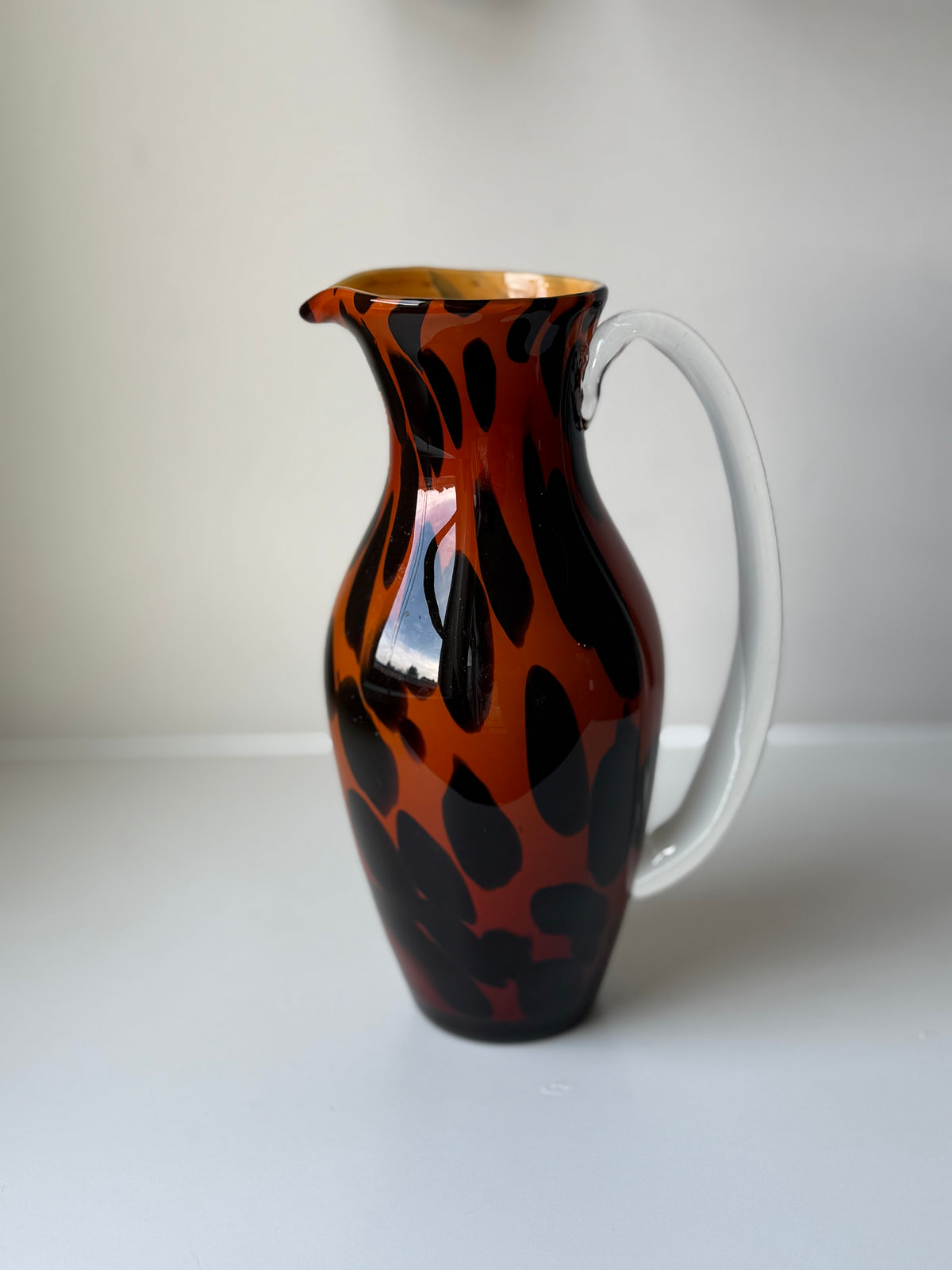 Vintage Leopard Print Art Glass Pitcher