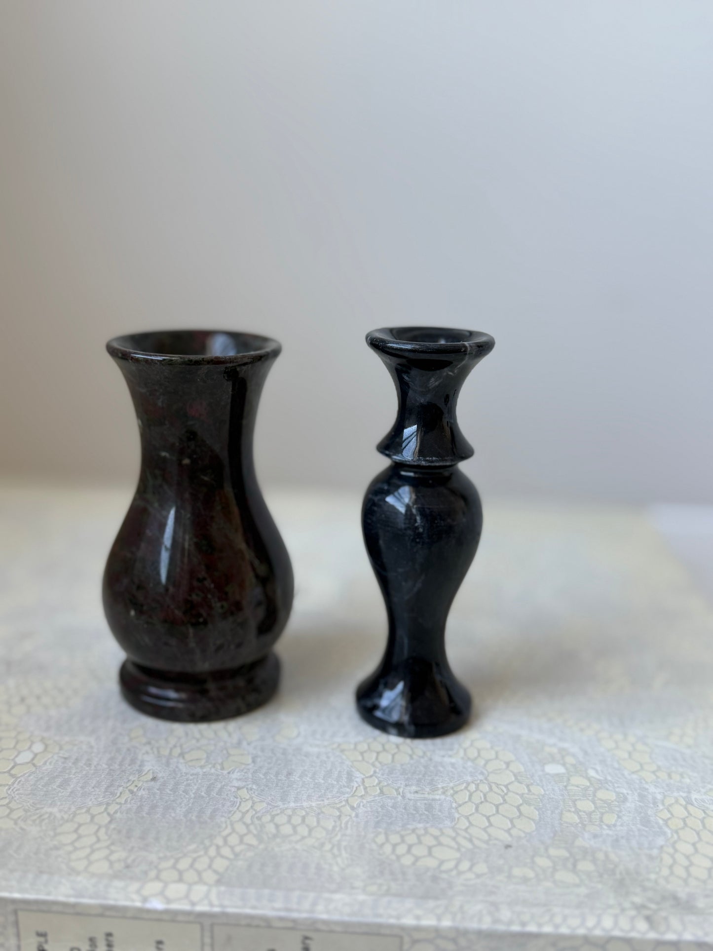 Set of Two Petite Marble Vases