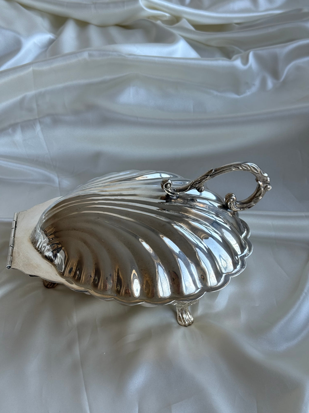 Large Silver-Plated Shell Serving Dish with Lid