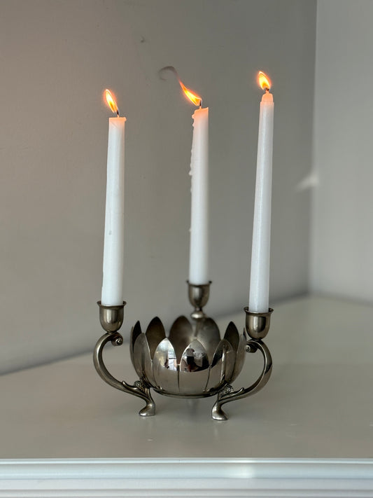 Vintage Silver-Plated Lotus Candle Holder