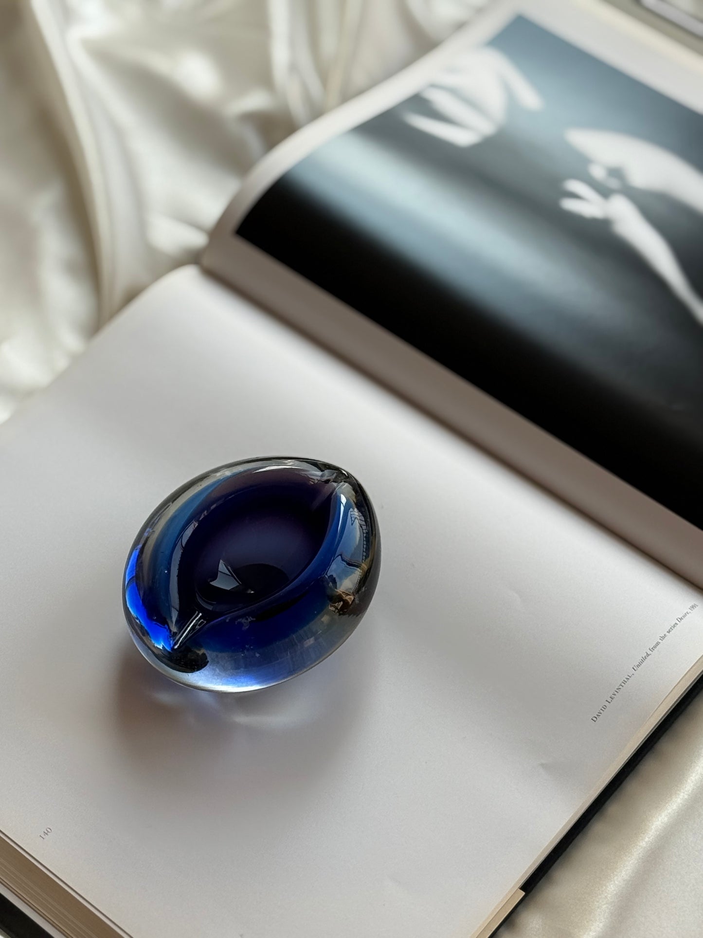 Vintage Cobalt Blue Art Glass Eye Ashtray