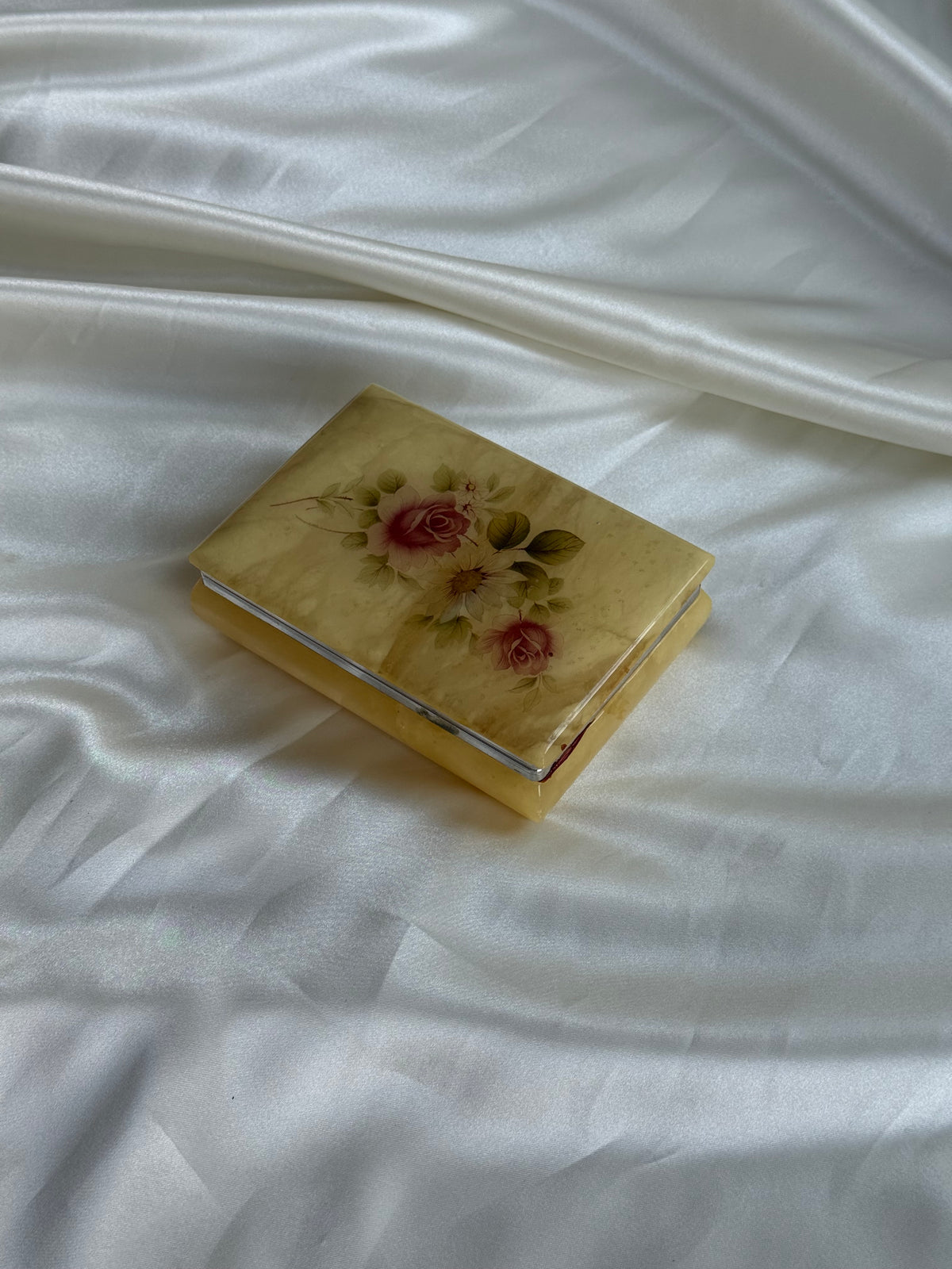 Vintage Italian Alabaster Floral Jewellery Box