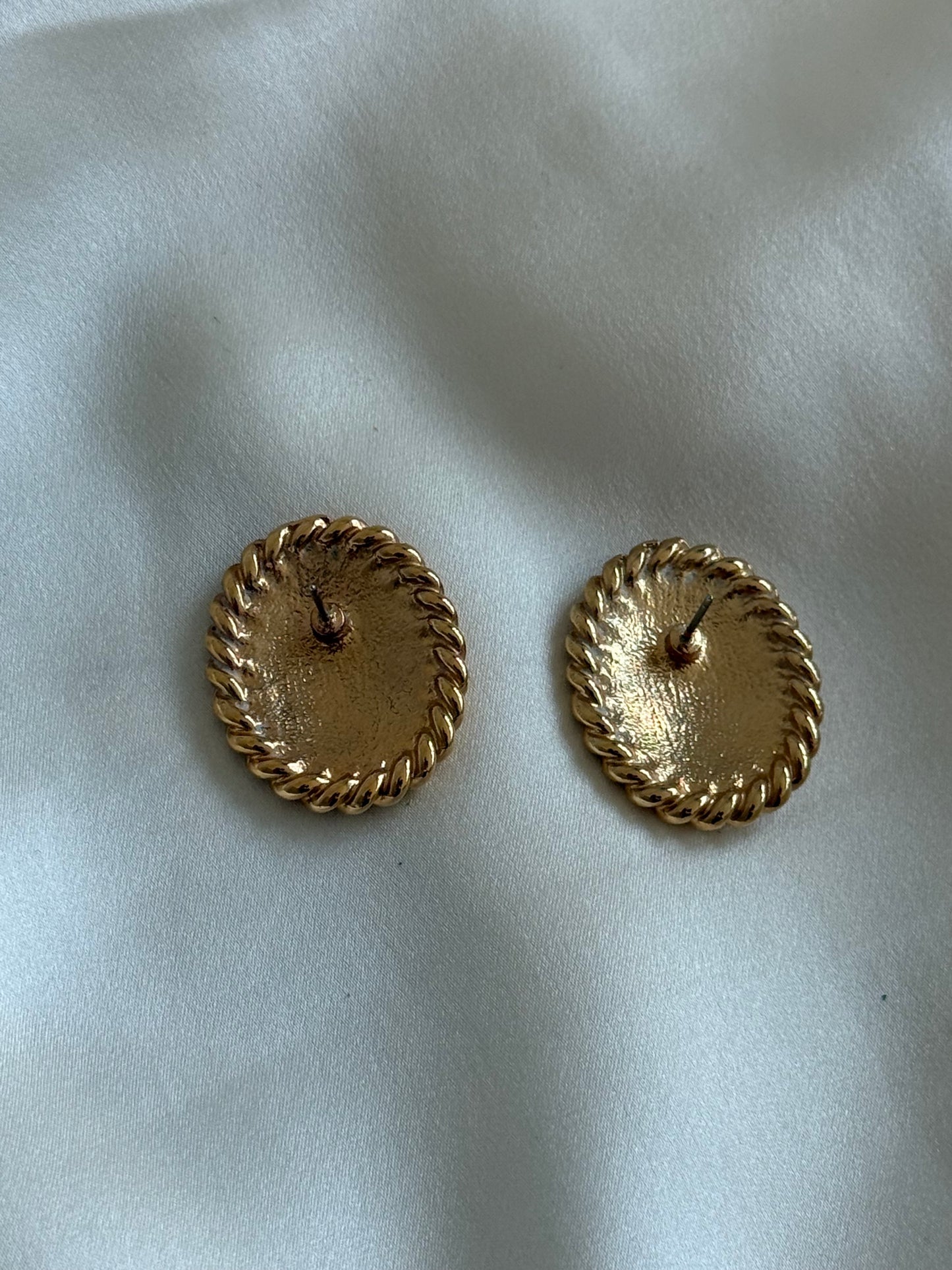 Vintage Gold Tone Oval Earrings with Burgundy Enamel