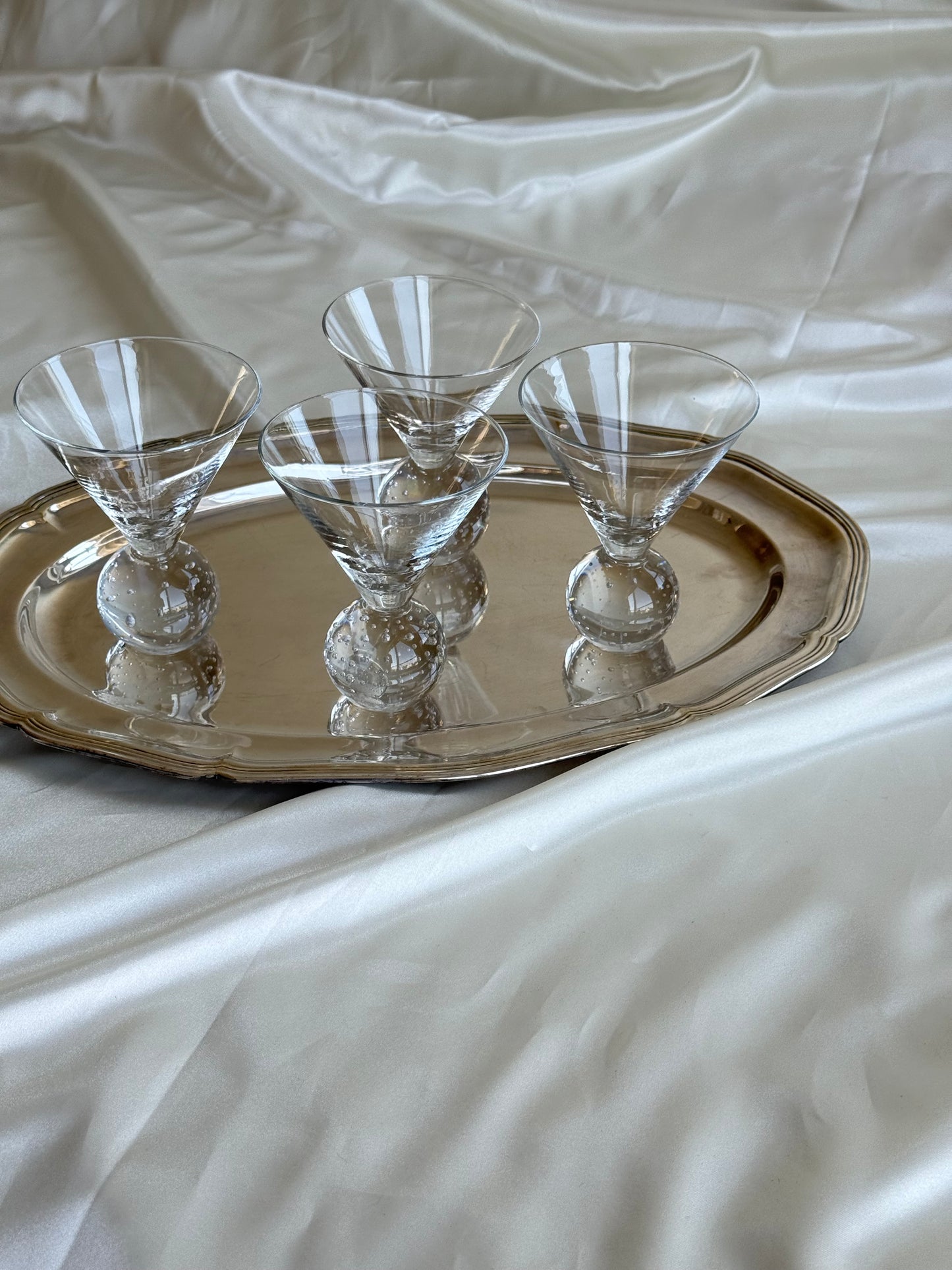 Set of 4 Vintage Bubble Stem Martini Glasses