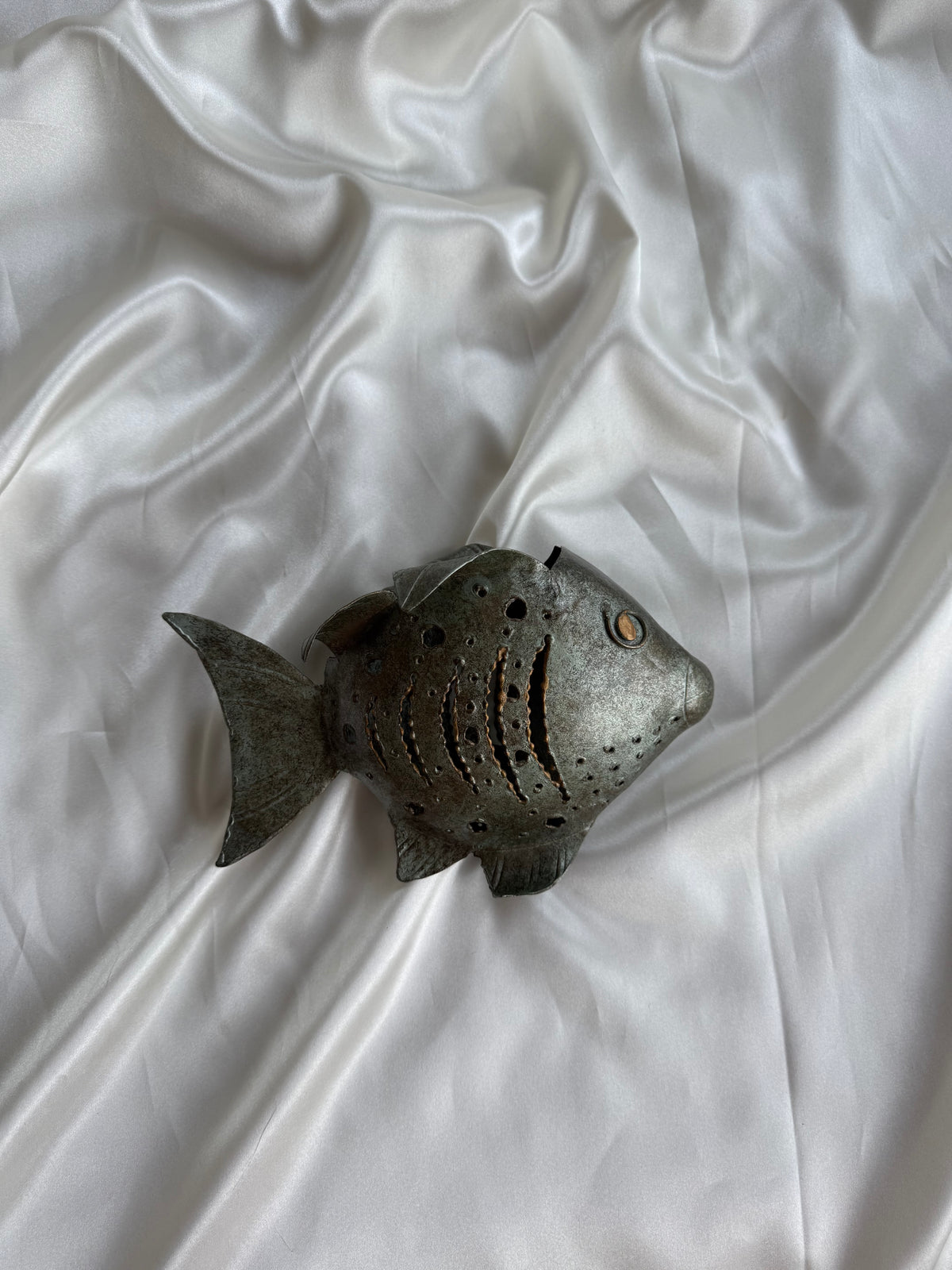 Vintage Pierced Metal Fish Candle Holder