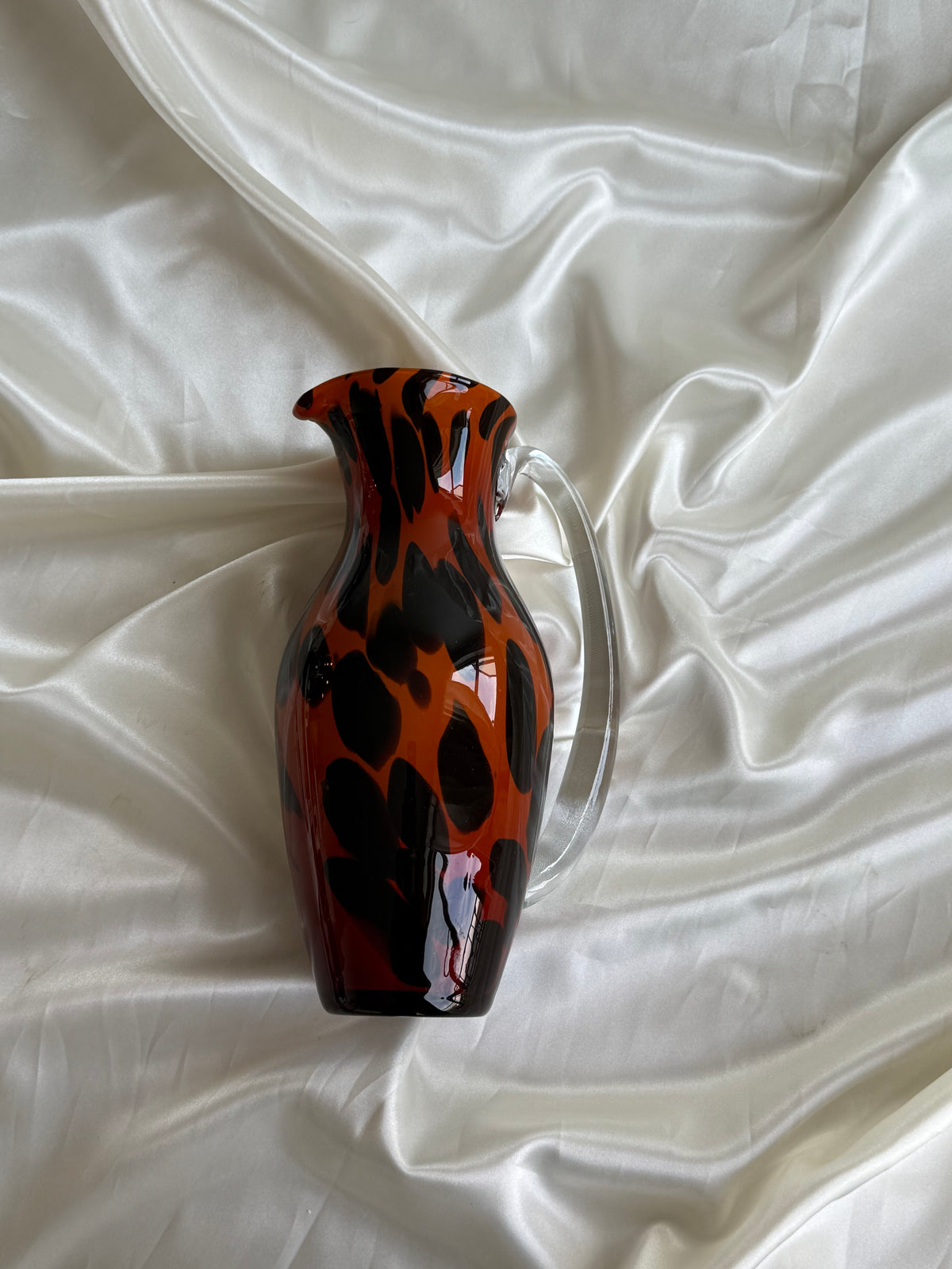 Vintage Leopard Print Art Glass Pitcher