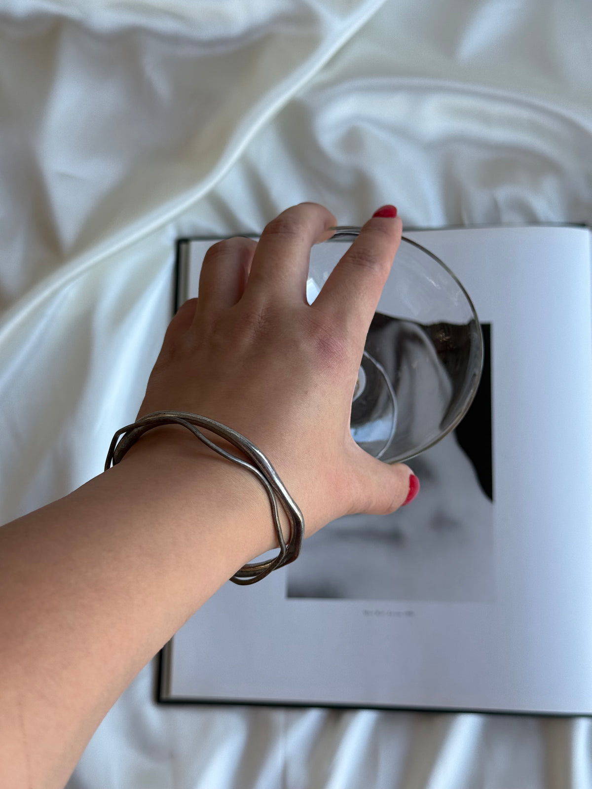 Vintage Silver-Toned Sculptural Bangle Set — Pair