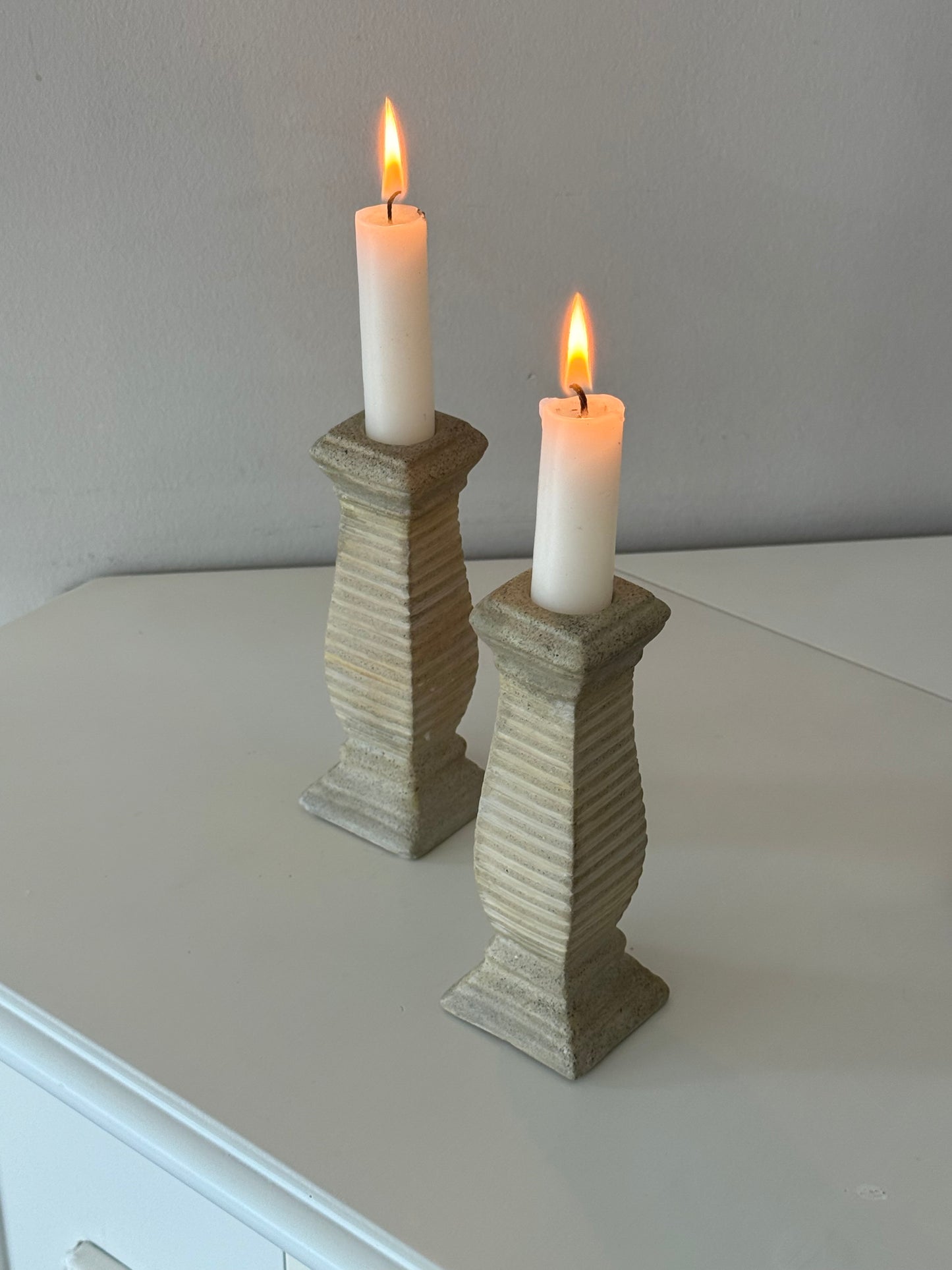 Vintage Textured Ribbed Candleholders (Pair)