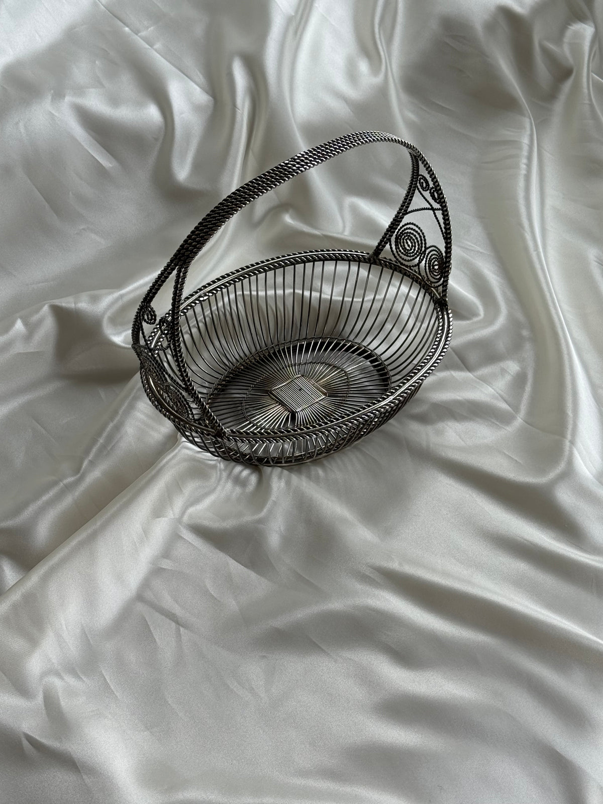 Vintage Silver-Plated Ornate Wire Basket