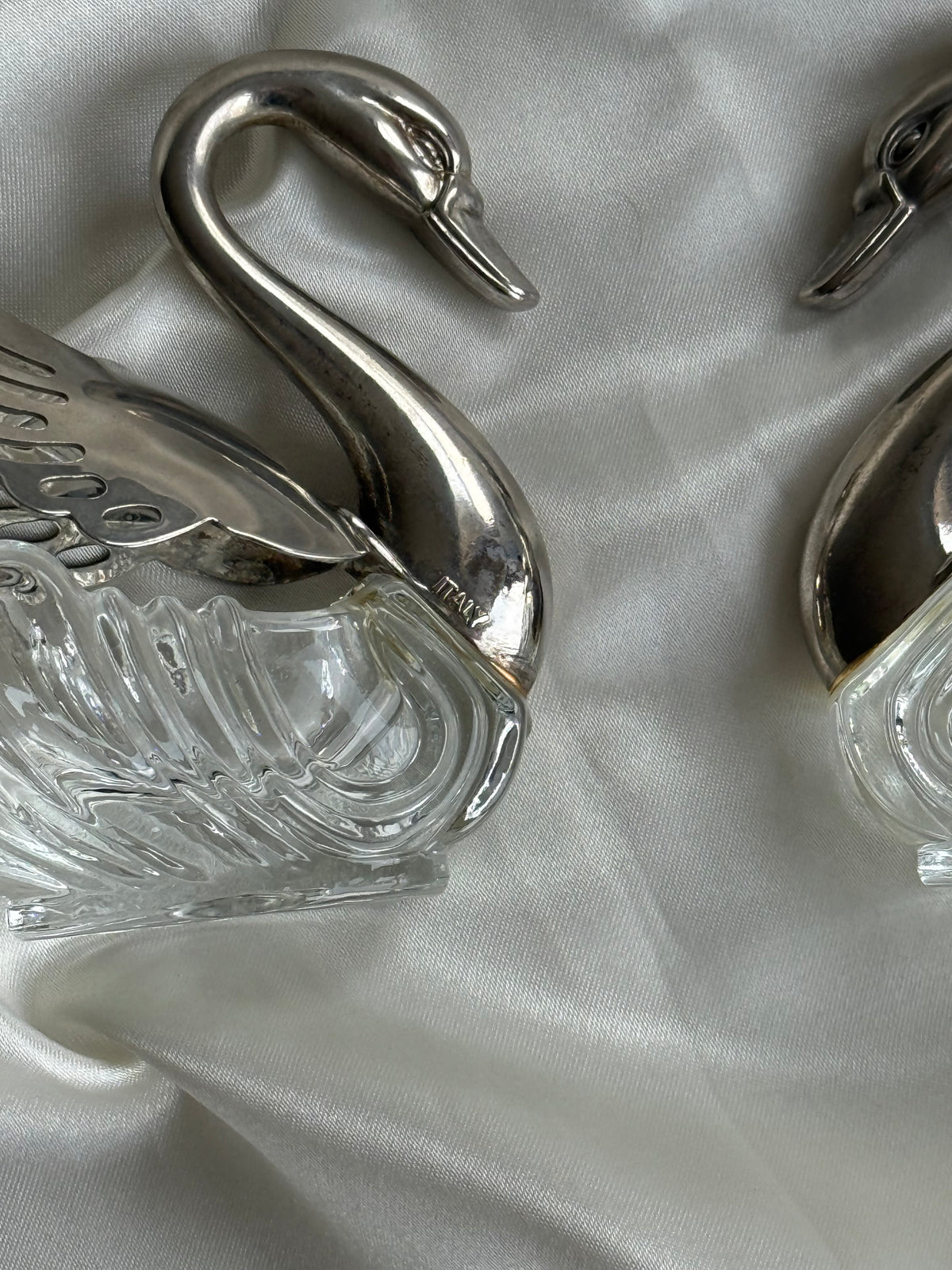 Vintage Italian Silver-plated & Glass Swan Salt Cellar