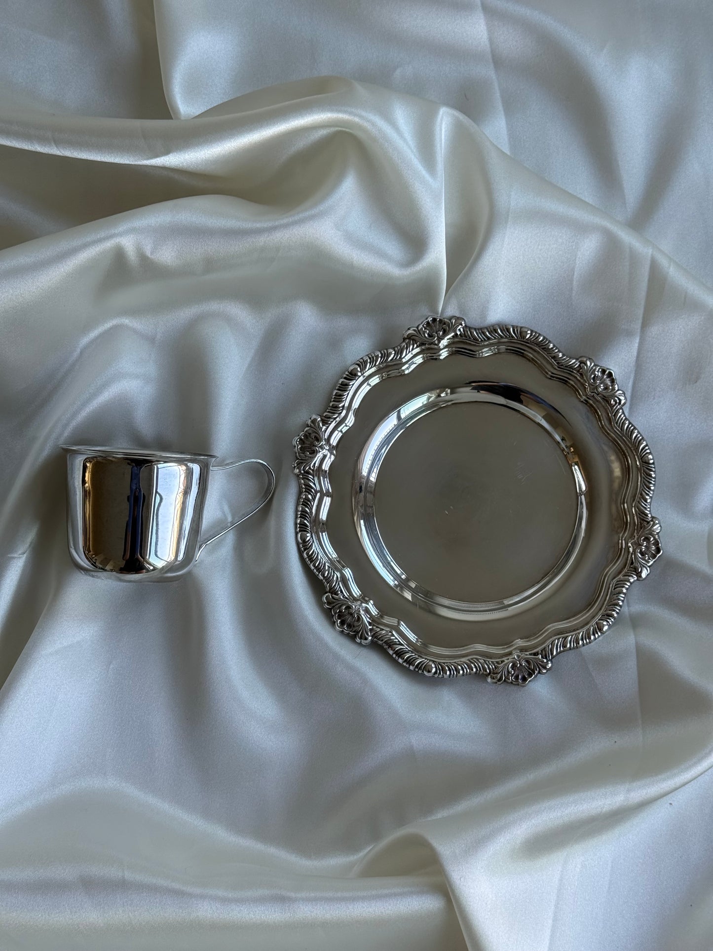 Vintage Silver-Plated Coffee Cup & Saucer