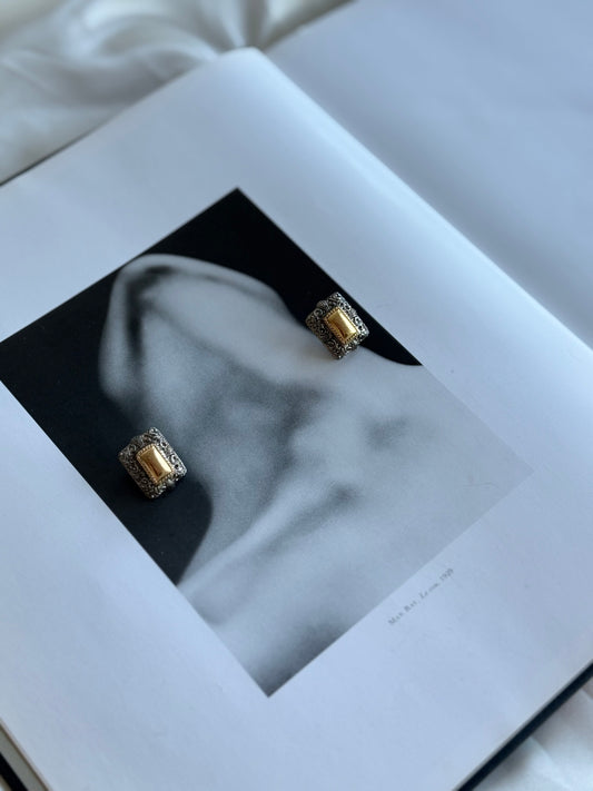 Vintage Two-Tone Ornate Stud Earrings