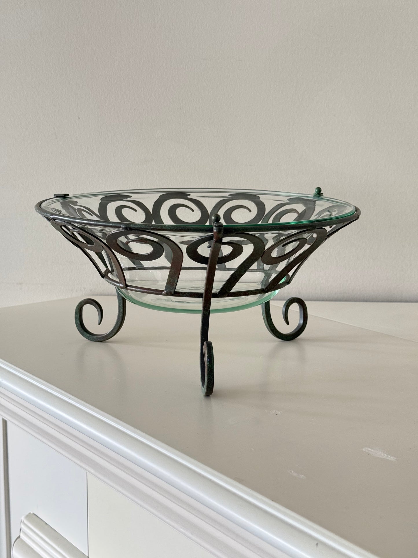Scroll Metal & Glass Centerpiece Bowl