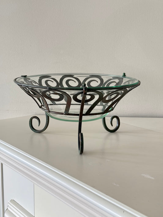 Scroll Metal & Glass Centerpiece Bowl