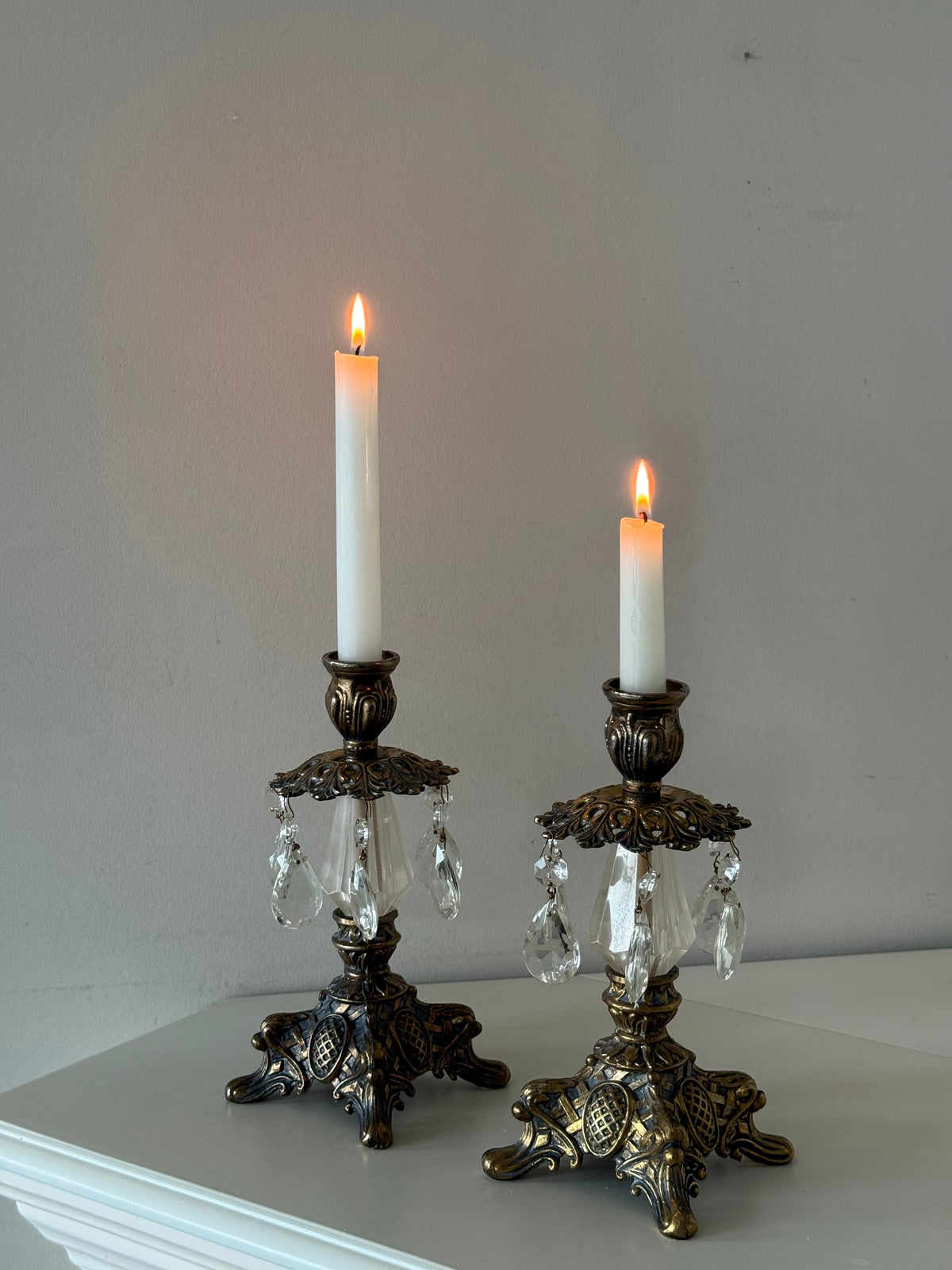 Vintage Hollywood Regency Crystal Prism Candlesticks – Pair