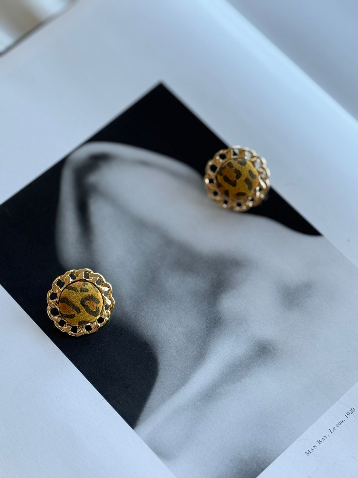 Vintage Leopard Print Gold-Tone Stud Earrings