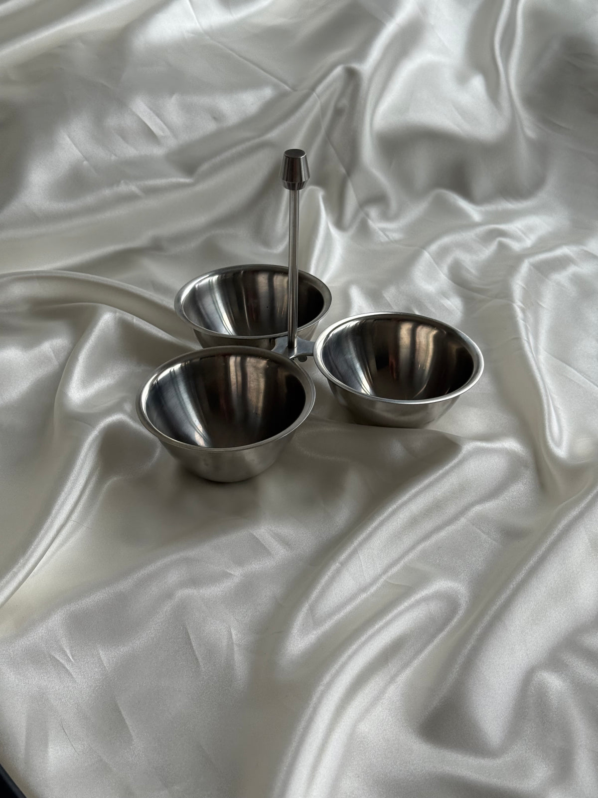 Vintage Stainless Steel Three-Bowl Condiment Server