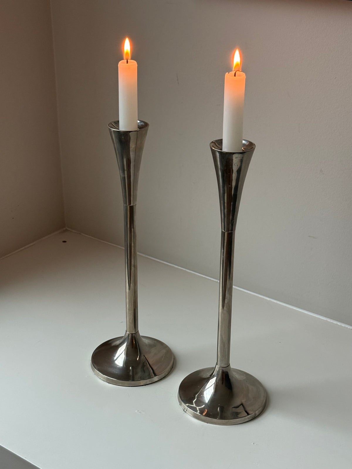 Vintage Silver-Tone Modernist Candlesticks