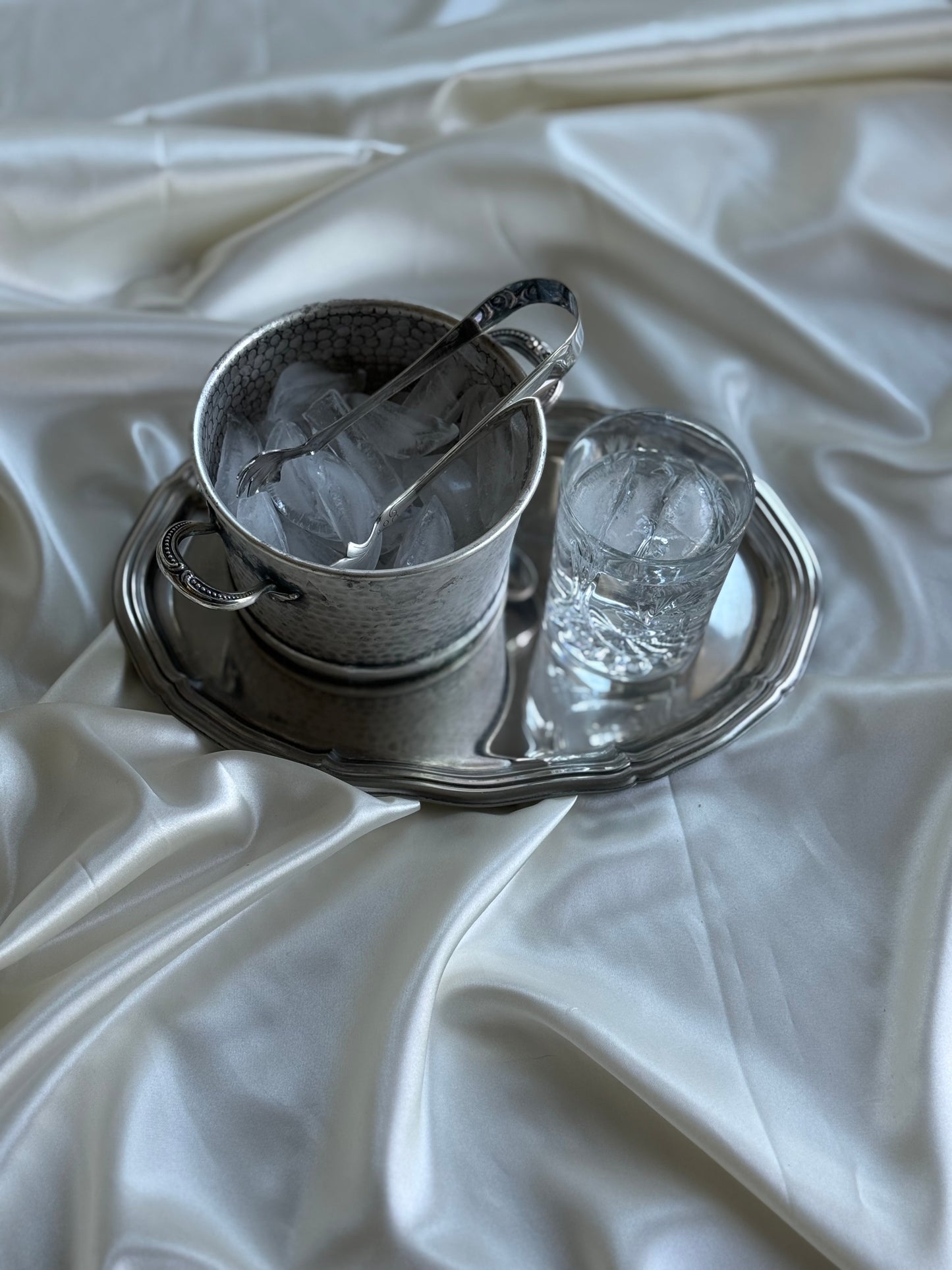 Vintage Primrose Plate Silver-Plated Ice Bucket with Tongs