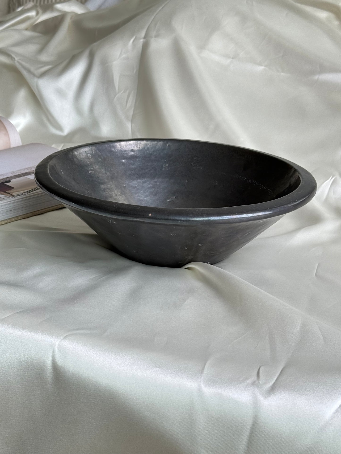 Vintage Black Terracotta Studio Pottery Bowl – Wabi-Sabi Silhouette