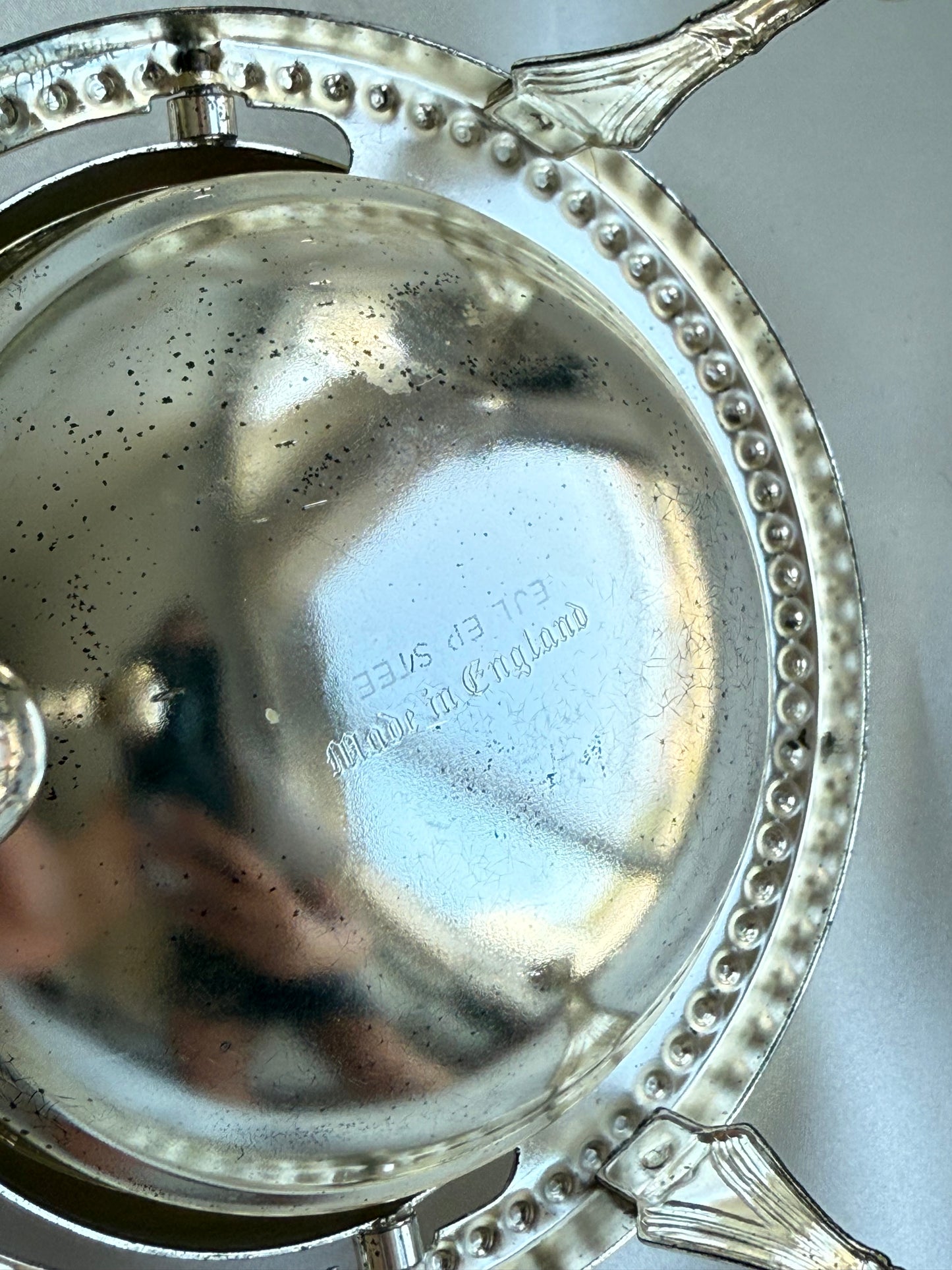 Vintage English Silver Plated Caviar Server with Frosted Glass Insert & Mother of Pearl Spoon