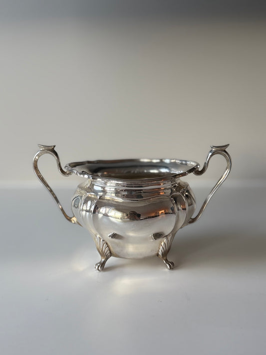 Vintage English Silver Plated Sugar Bowl with Spoon