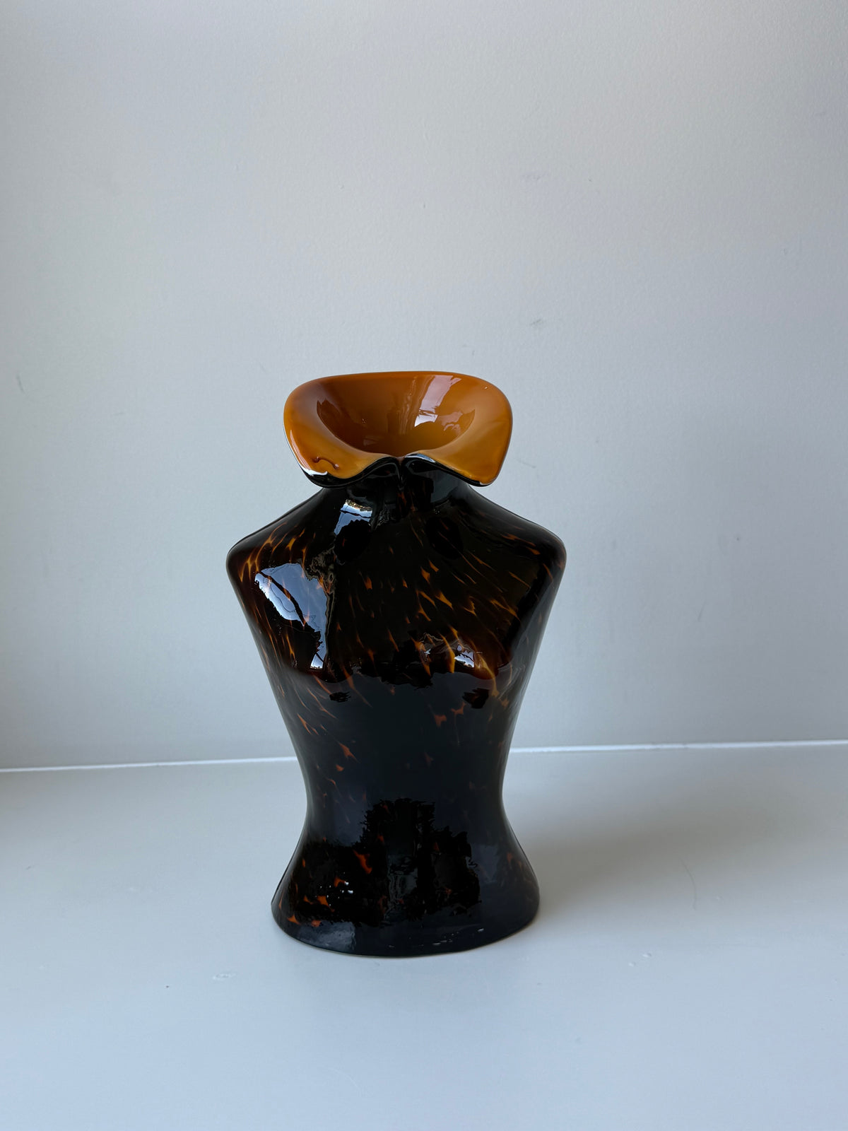 Vintage Tortoiseshell Art Glass Female Torso Vase