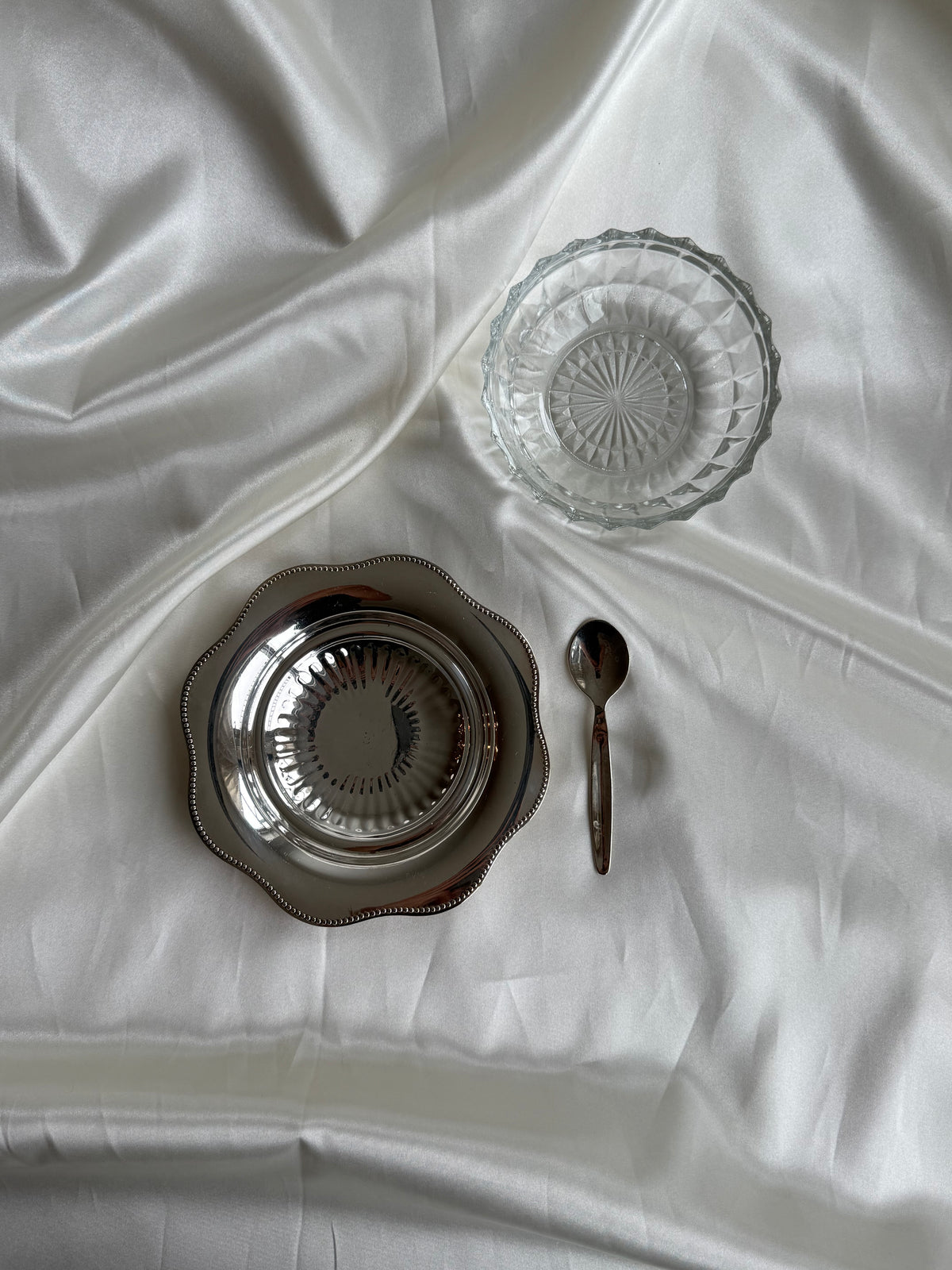 Vintage Silver-Plated & Crystal Serving Bowl with Spoon | Viking Plate