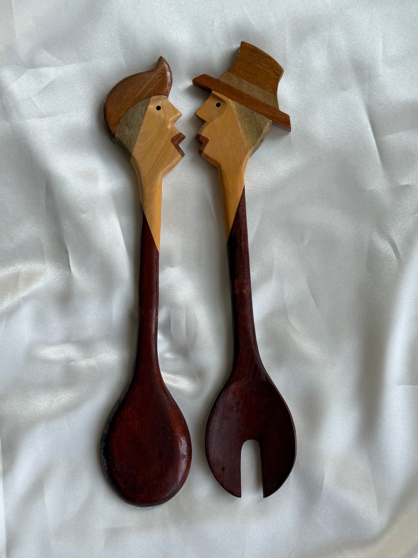 Vintage Figural Wooden Salad Servers — Set of 2