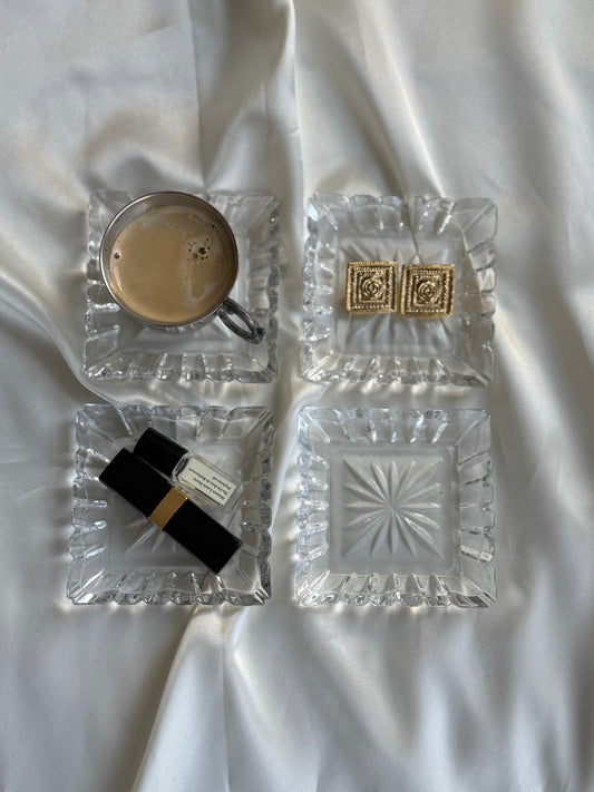 Set of 4 Vintage Pressed Glass Trinket Dishes / coasters