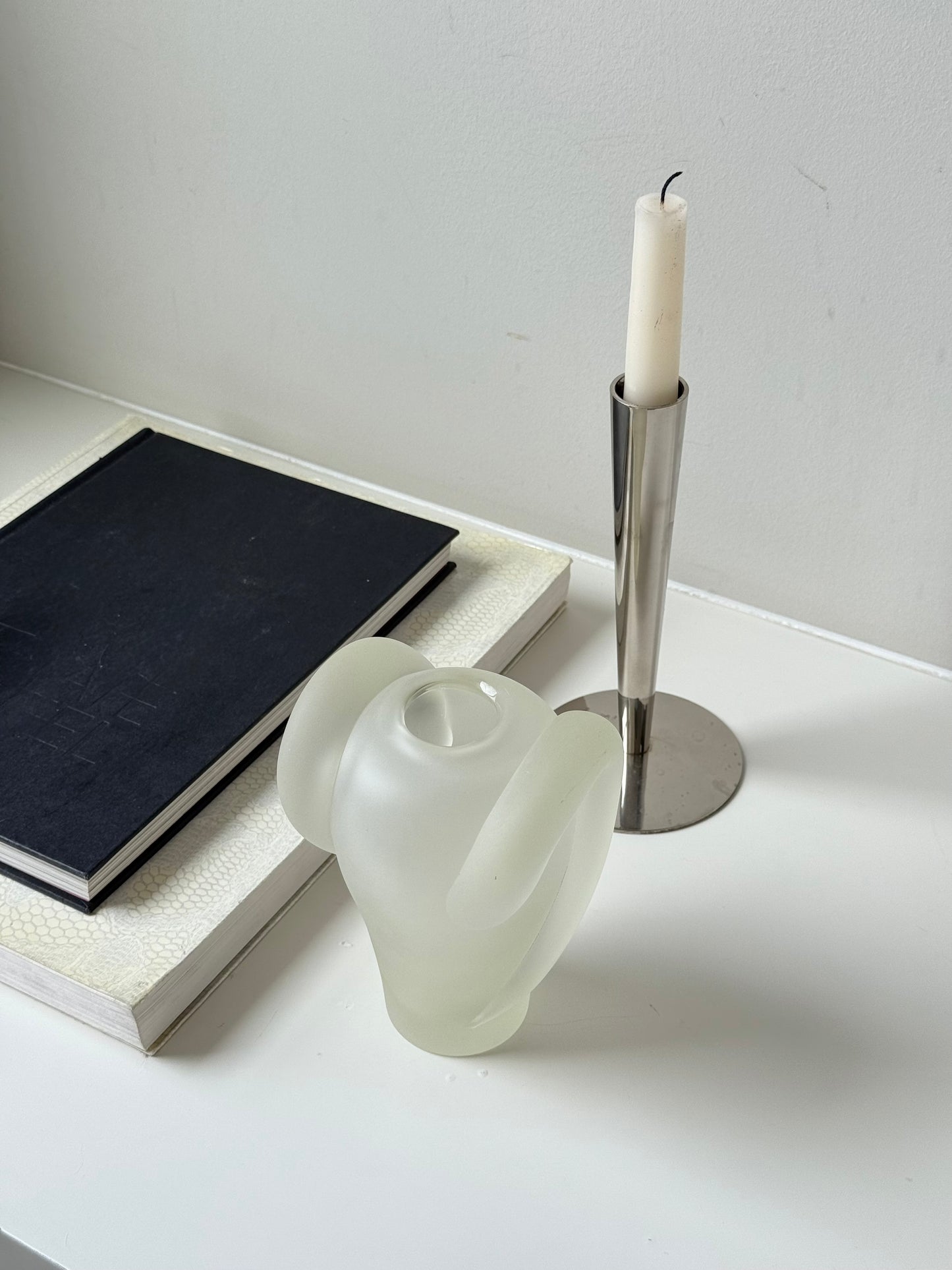 Vintage Sculptural Frosted Glass Vase