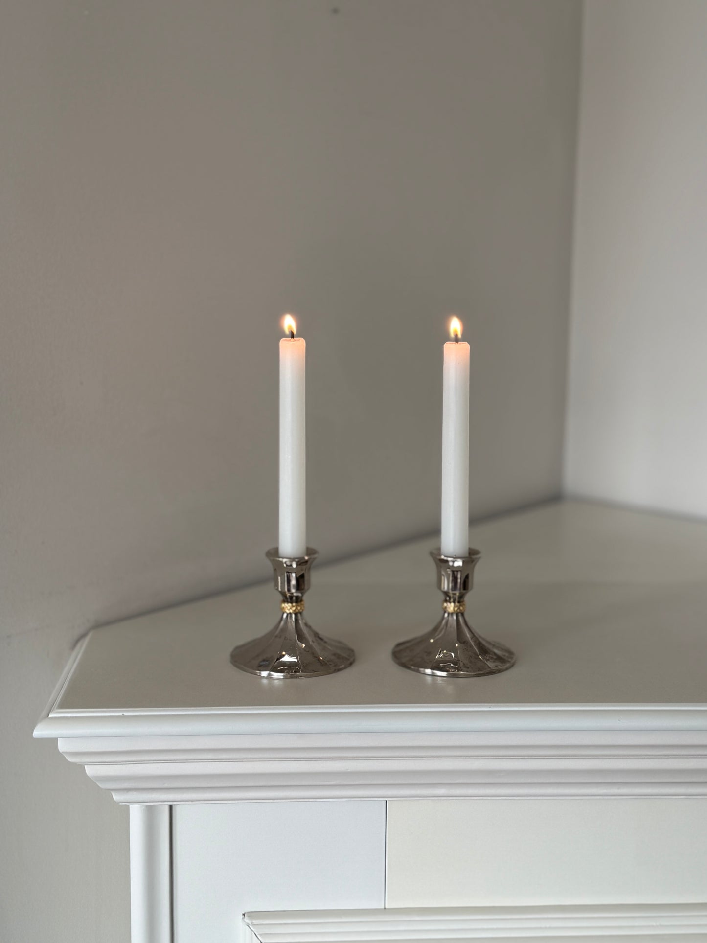 Vintage Silver & Gold Tone Candlestick Holders — Set of 2