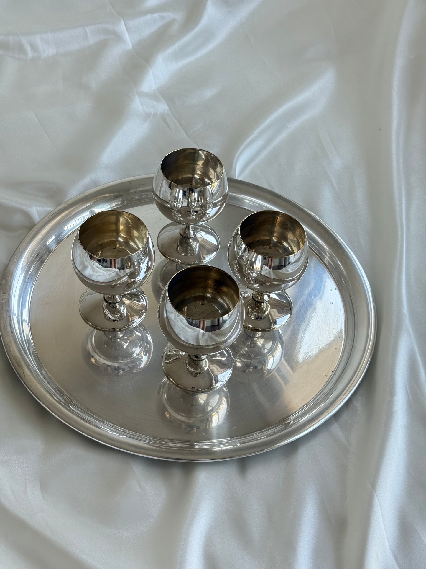 Vintage Silver-Plated Cognac Goblets – Set of 4 | Made in Spain