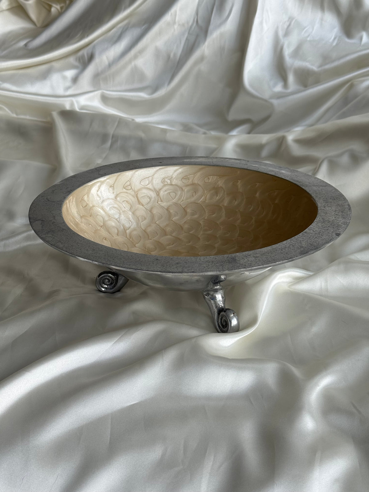 Vintage Silver-Tone Footed Centerpiece Bowl with Swirl Feet